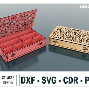 Archivos svg de caja de joyería cortada con láser, archivos de caja de regalo de madera, archivos vectoriales para corte por láser de madera
