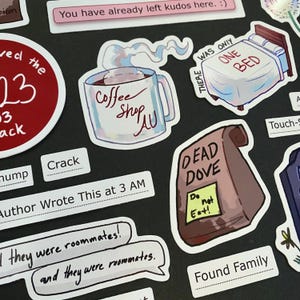 BUNDLE - Fanfiction stickers, AO3 tags - 20 stickers -  Wattpad, humor, angst, funny, book, manga, anime, tv show