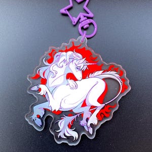 Acrylic Last Unicorn Red Fire Bull Double-Sided Charm Keychain