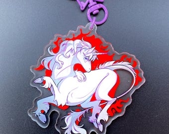 Acrylic Last Unicorn Red Fire Bull Double-Sided Charm Keychain