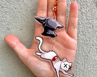 Acrylic Anvil and Cat Charm Keychain - NO RESTOCK