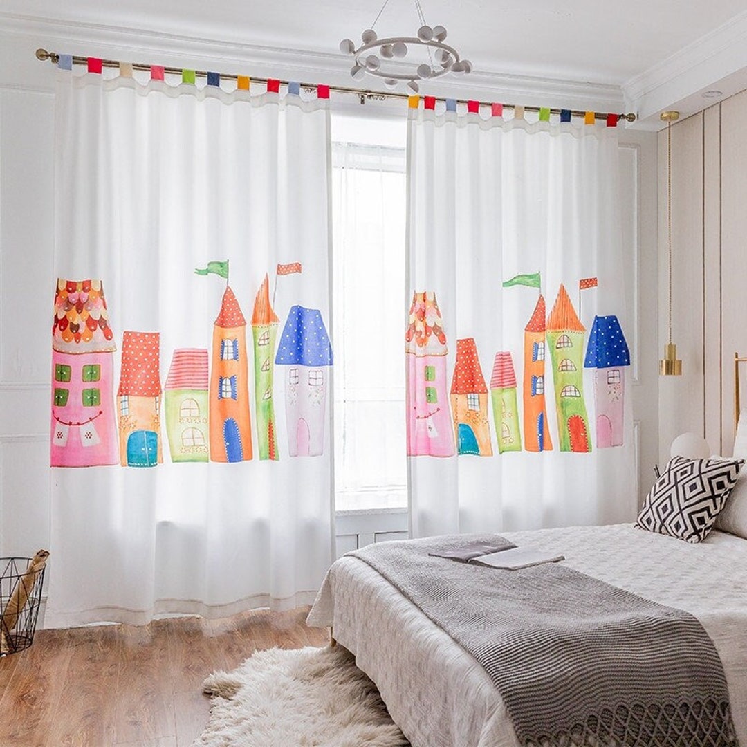 Cartoon Castle Children's Bedroom Curtains White Cotton Etsy