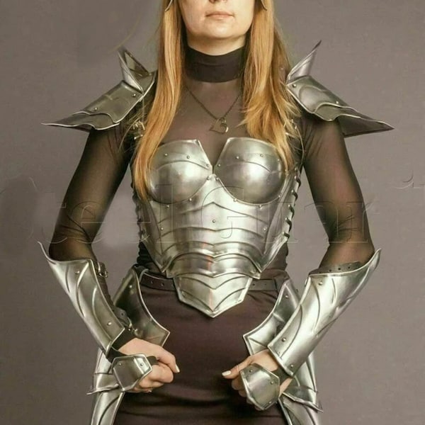 Steel Medieval Knight Brave Female Armor with leg braces shoulder and jacket  best gift for Halloween and  Cristmas