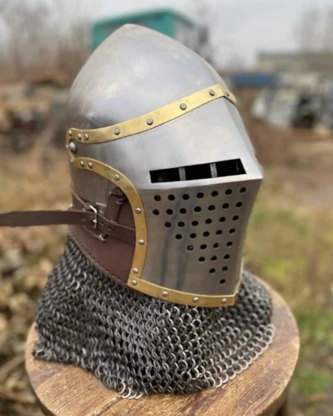 Medieval Combat Chainmail Helmet Crusader Helmet With