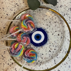 Plato de exhibición de mal de ojo pintado a mano / Bandeja de baratijas recubierta de resina / Decoración espiritual para el hogar / Cuenco con acento místico / Regalo para ella