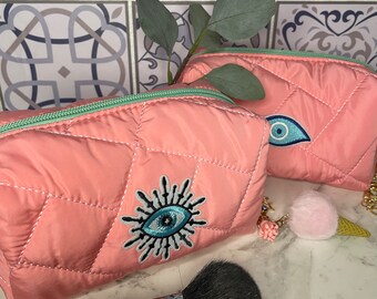 Trousse de maquillage pour les yeux mauvais | Trousse à cosmétiques rose, cadeau grec