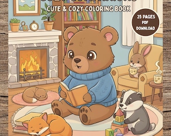 Cozy Animal Coloring Book, 25 Pages (PDF Download)