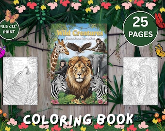 Realistic Animal Coloring Book: 25 Wildlife Pages (Digital Download)