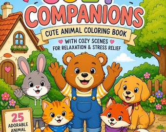 Cozy Animal Coloring Book, 25 Pages (PDF Download)