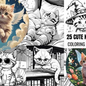 25 Adorable Kitten Coloring Pages, Cute and Fun Cat Printable Coloring Book, Digital Download for Kids & Adults, PDF