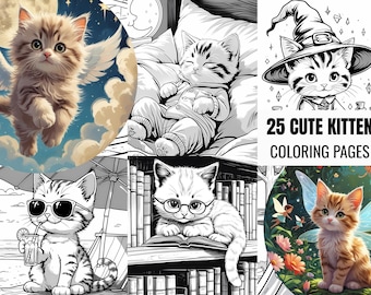Kitten Coloring Pages: 25 Cute Cat Illustrations (Digital Download)