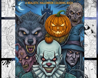 Scary Halloween Coloring Book: 25 Realistic Horror Pages (Digital Download)