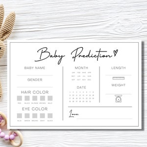 Scheda di previsione per baby shower con bordo / Gioco minimalista per baby shower / Gioco stampabile per baby shower / Indovina il bambino / 6 x 4 pollici