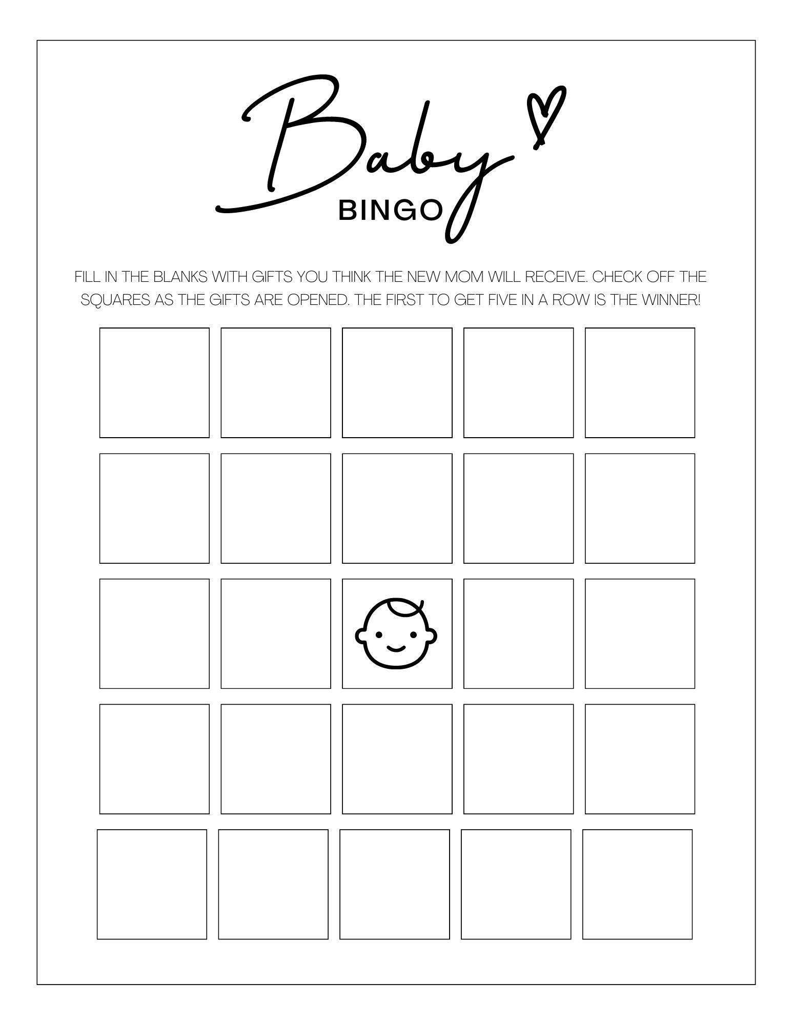 Baby Shower Bingo Game Gender Neutral Baby Shower Games Etsy