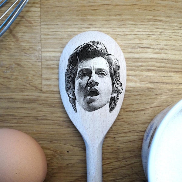 Alex Turner's Face Engraved on a Wooden Spoon (30cm), Birthday, Christmas Gift. Arctic Monkeys lead singer Sheffield songwriter. Indie rock.