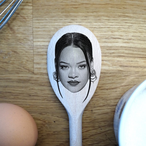 Rihanna's Face Engraved on a Wooden Spoon (30cm), Birthday, Christmas Gift. Singer Songwriter of We Found Love, Rude Boy, Diamonds, Anti