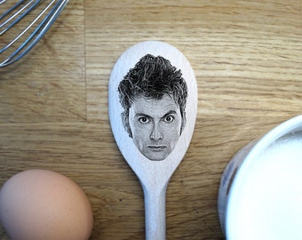 David Tennant's Face Engraved on a Wooden Spoon, Birthday, Christmas Gift. Broadchurch