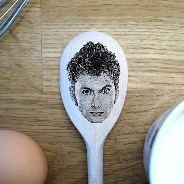 David Tennant's Face Engraved on a Wooden Spoon, Birthday, Christmas Gift. Broadchurch