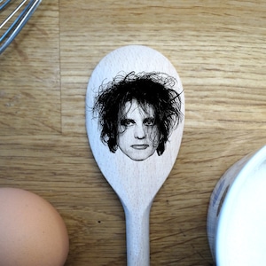 Robert Smith's Face Engraved on a Wooden Spoon (30cm), Birthday, Christmas Gift. The Cure music band.  Boys Don't Cry, Friday I'm In Love