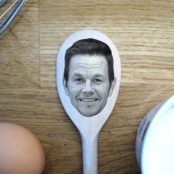Mark Wahlberg's Face Engraved on a Wooden Spoon (30cm), Birthday, Christmas, Gift. Ted, Transformers, Boogie Nights, The Fighter, Marky Mark