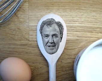 Jeremy Clarkson's Face Engraved on a Wooden Spoon (30cm), Birthday Mothers/ Fathers Day Gift. Clarkson's Farm, The Grand Tour, Top Gear