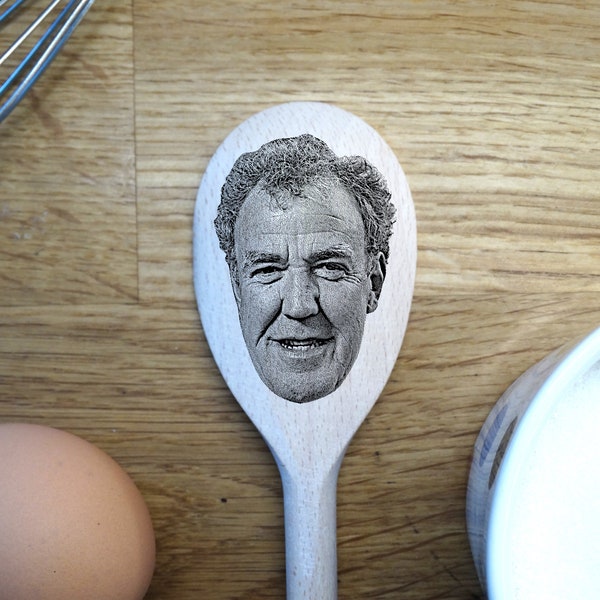 Jeremy Clarkson's Face Engraved on a Wooden Spoon (30cm), Birthday Mothers/ Fathers Day Gift. Clarkson's Farm, The Grand Tour, Top Gear