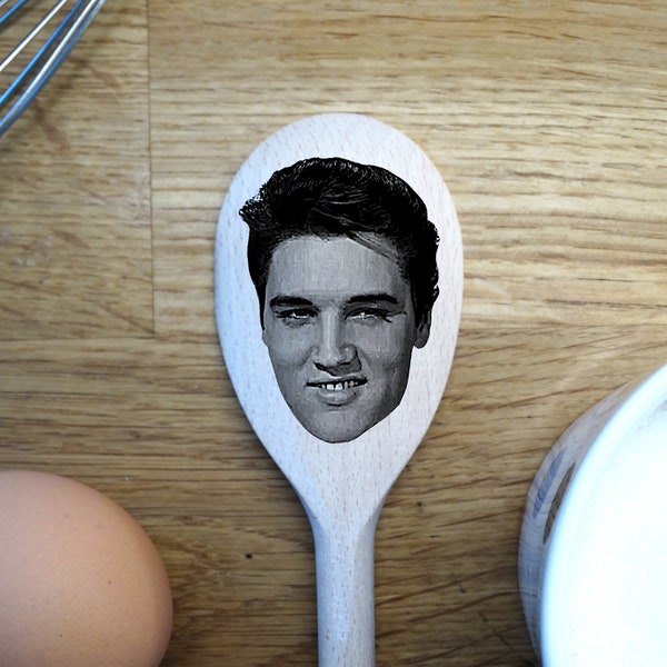 Elvis Presley's Face Engraved on a Wooden Spoon (30cm), Birthday, Christmas Gift. King of Rock and Roll! Jailhouse Rock, Suspicious Minds.