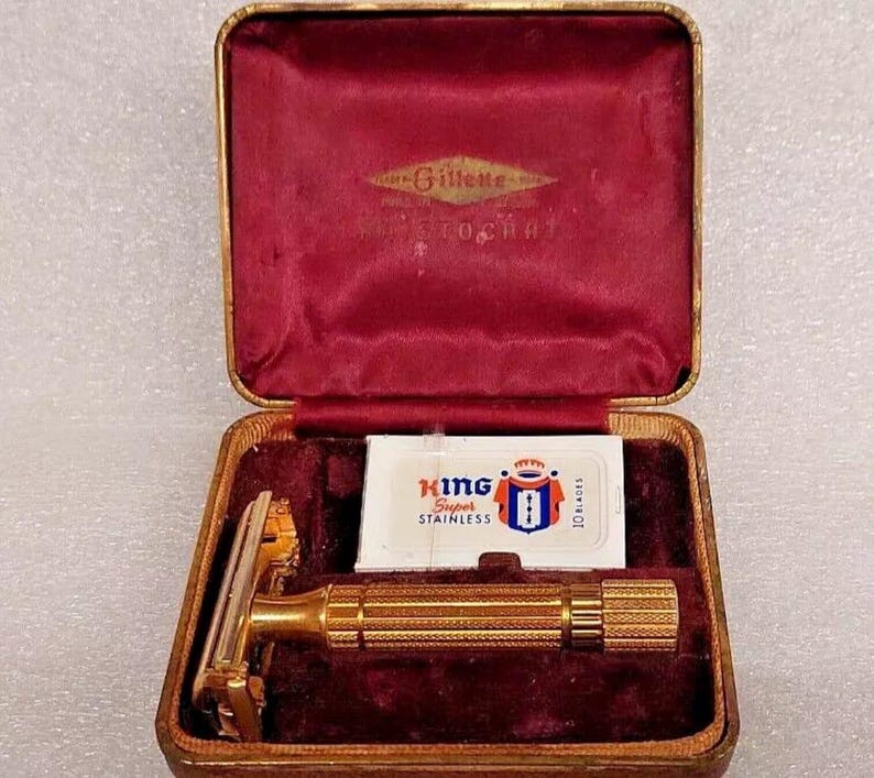 OLD GILLTTE ARISTOCRAT Handle Gold Razor & Case 40's - Etsy