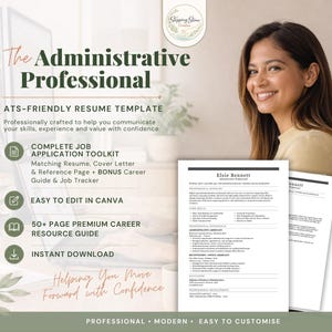 Administrative Professional Resume Bundle | Admin CV + Career Guide | Job Application Bundle | Interview Prep | Canva Template