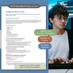 Vorlage für Lebenslauf für Junior-Entwickler | Einstiegs IT Lebenslauf | Tech ATS Lebenslauf | Canva Vorlage