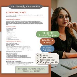 Tech Resume Bundle | Software Developer CV + Career Guide | Job Application Bundle | Interview Prep | Canva Template