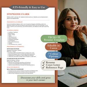 Tech Resume Bundle | Software Developer CV + Cover Letter | It Resume | Job Application Bundle | Canva Template