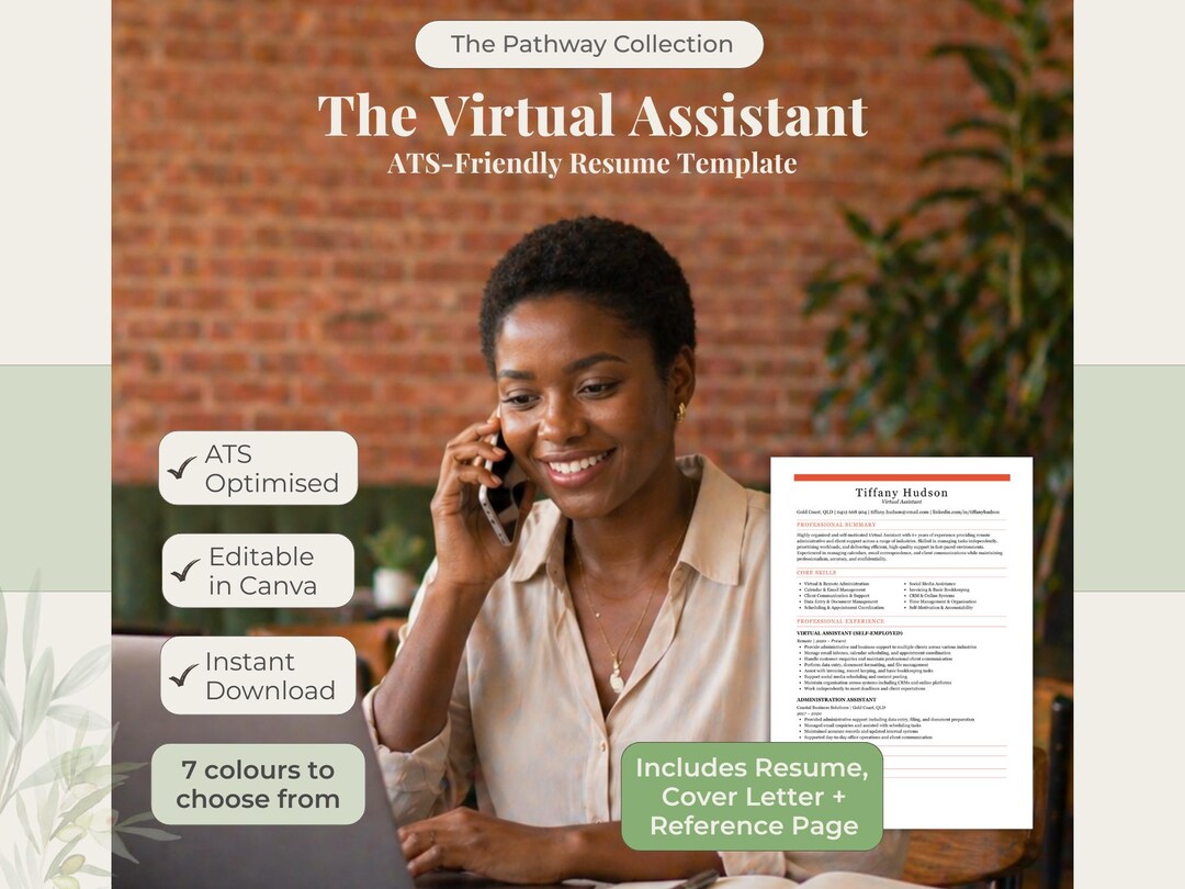 Virtual Assistant Resume Template Bundle, VA Resume, Work From Home CV ...