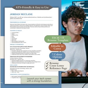 Tech Resume Bundle | Junior Developer CV + Cover Letter | It Resume | Job Application Bundle | Canva Template