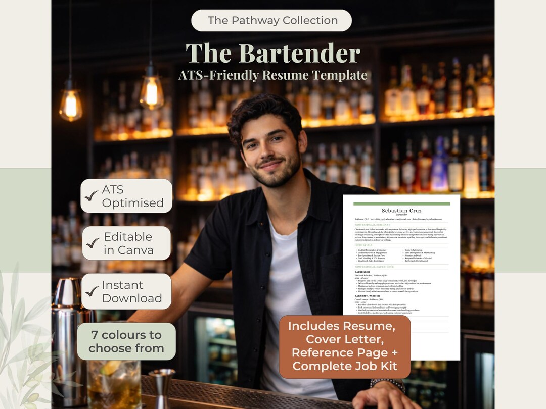 Bartender Resume Bundle | Bar Staff Resume + Guide | Hospitality Resume ...
