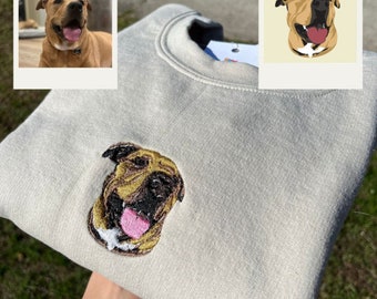 Embroidered Sweatshirt Dog, Custom embroidered portrait Pet From photo Sweatshirt, Personalize with pet photo and name, Dog Lover Gift