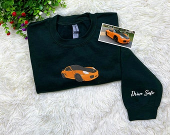 Personalized Race Car Embroidery Sweatshirt, Truck Photo Sweatshirt, Sweatshirt For Men, Classic Car Sweatshirt, Car Lover Gift,Gift For Him