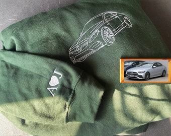 Custom Embroidered Car Outline Sweatshirt From Your Photo, Embroidered Car Hoodie, Custom Car Sweatshirt, Car Lover Hoodie or Tee