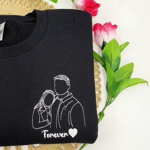 Custom Portrait Embroidered Sweatshirt, Couple Wedding Portrait Hoodie, Couples Embroidered Sweatshirts, Best Gift for Couple Wedding image 3