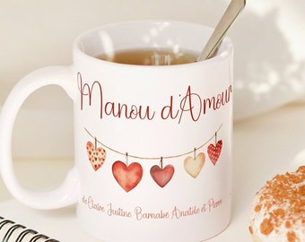 Taza personalizada para abuela, regalo para abuela, taza de corazón, regalo personalizado para mamá