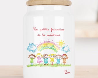 pot en céramique personnalisé, pot à biscuits, pot à chocolats personnalisé, pot à bonbons, cadeau nounou, cadeau mamie