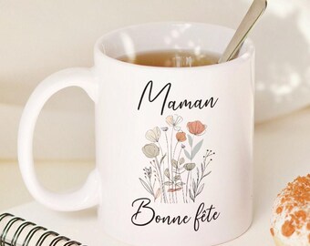 Personalized mug, mom mug, mom gift, grandma gift; teacher gift, flower wreath design