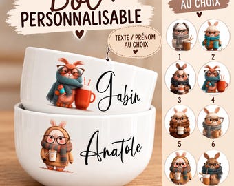 Personlig keramikskål, chokladskål, påskskål, flingeskål med glasögonprydd kanindesign