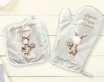 glove and pot holder to personalize, Easter model, nanny gift, grandma gift