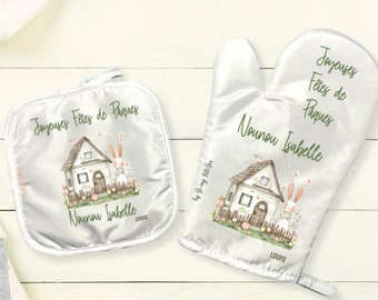 glove and pot holder to personalize, Easter model, nanny gift, grandma gift