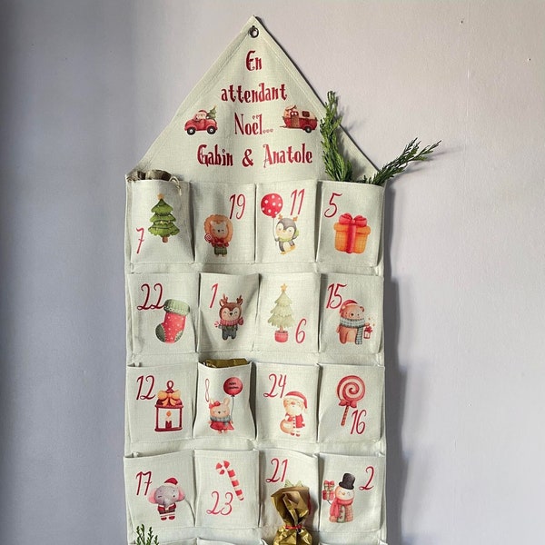 Calendrier de l'avent Noël en tissu personnalisable et réutilisable