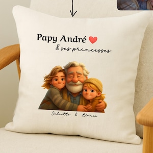 Coussin personnalisé fête des grands-pères | Cadeau unique avec illustration cartoon à partir de photo | Grand-père papy