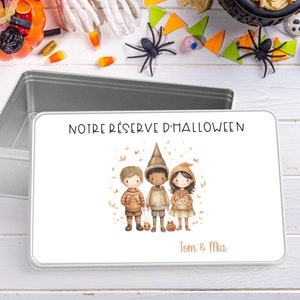 Personalized Cookie Tin, Halloween Metal Candy Tin, Personalized Halloween Gift