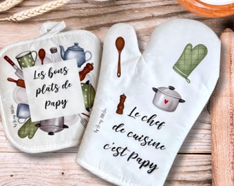 glove and pot holder to personalize, model grandpa's good dishes