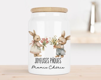 Pot de Pâques en céramique personnalisé,  pot à chocolats personnalisé, cadeau de Pâques personnalisé, cadeau mamie personnalisé